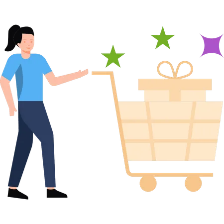 The Girl Is Carrying A Trolley Of Gifts Illustration