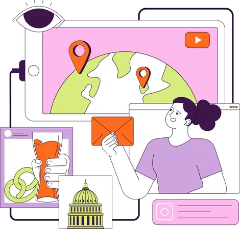 Girl doing  Global connectivity and cultural exchange  Illustration