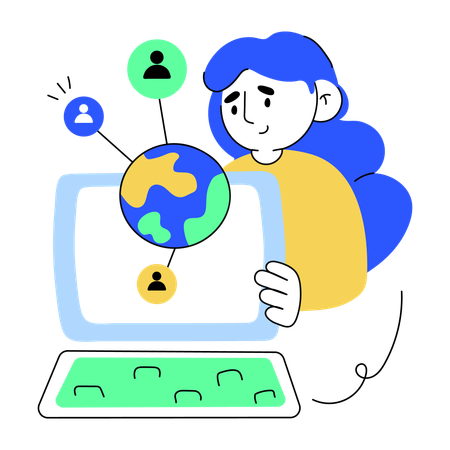 Girl doing global networking  Illustration