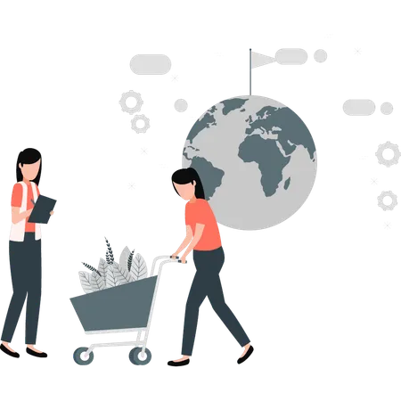 Girl doing global shopping  Illustration