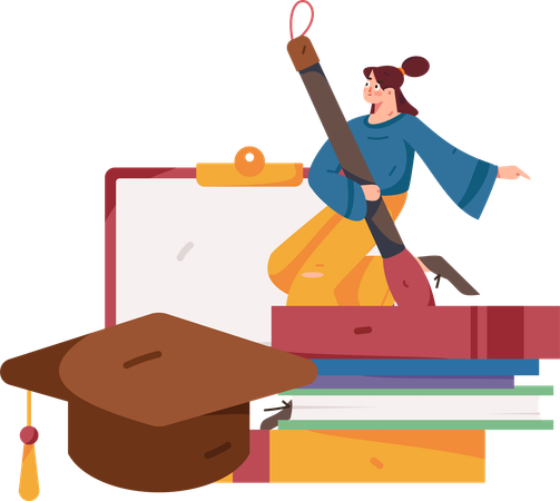 Girl doing graduation study  Illustration