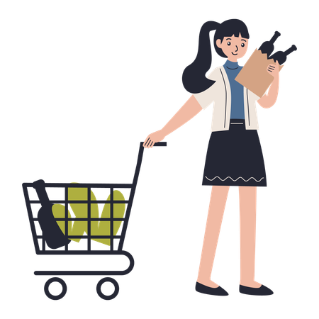 Girl doing grocery shopping  Illustration