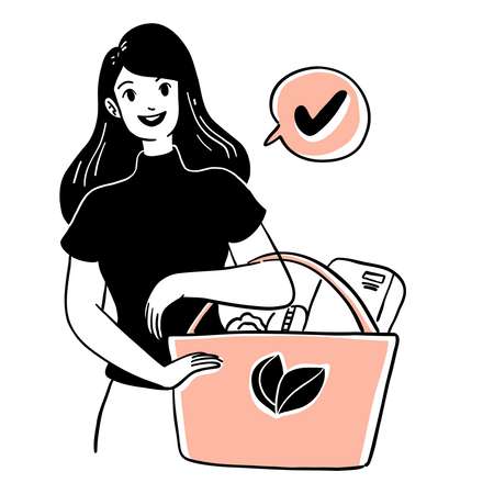 Girl doing grocery shopping Illustration