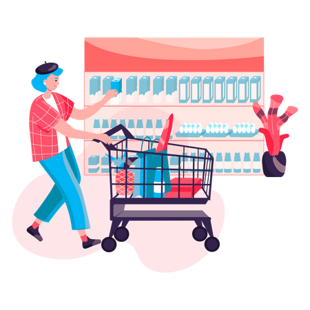 Girl doing Grocery Shopping Illustration
