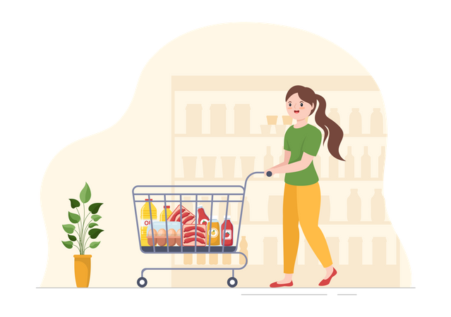 Girl doing grocery shopping  Illustration