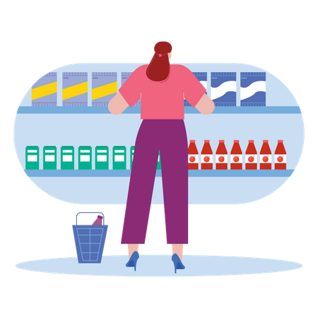 Girl doing grocery shopping Illustration