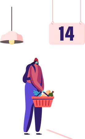 Girl doing Grocery Shopping at Covid19 Pandemic Quarantine  Illustration