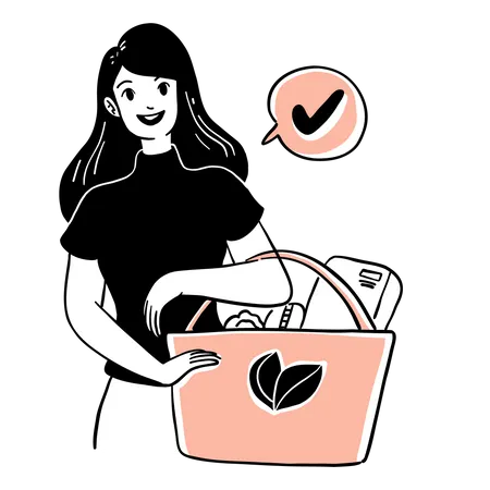 Girl doing grocery shopping  Illustration