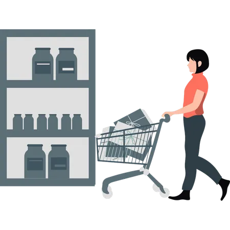 Girl doing grocery shopping  Illustration