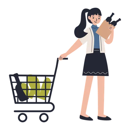 Girl doing grocery shopping  Illustration