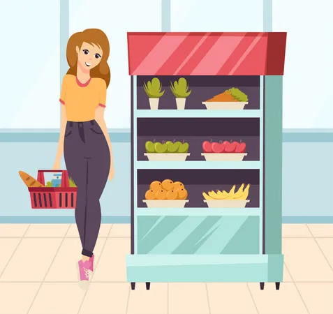 Girl doing grocery shopping  Illustration