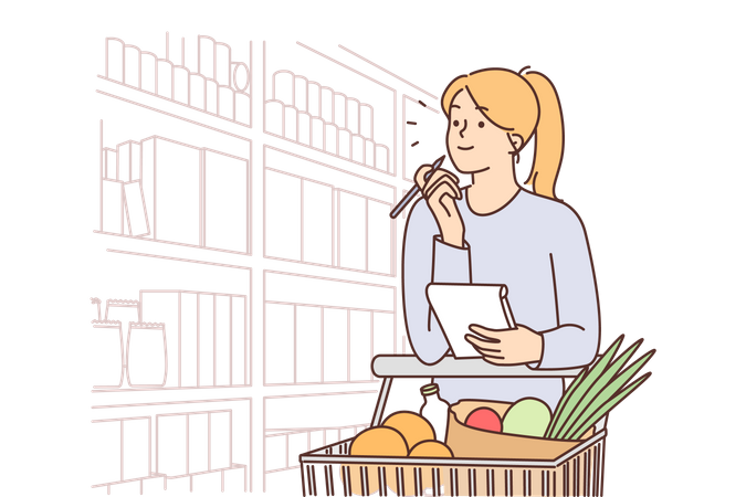 Girl doing grocery shopping  Illustration