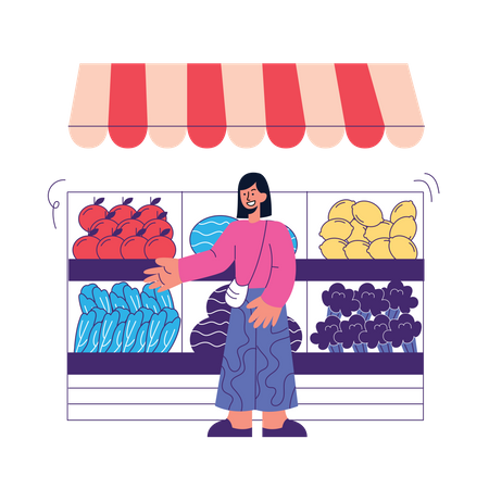 Girl doing grocery shopping  Illustration