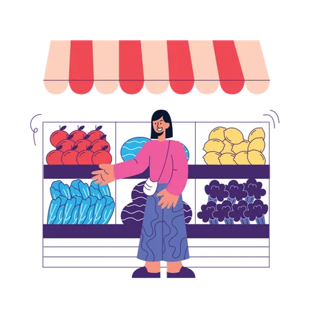 Girl doing grocery shopping  Illustration