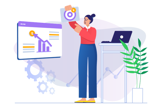 Girl doing growth analysis  Illustration