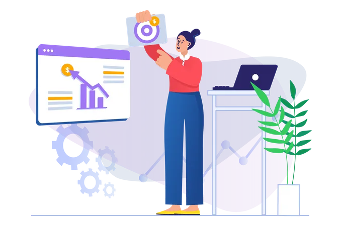 Girl doing growth analysis  Illustration