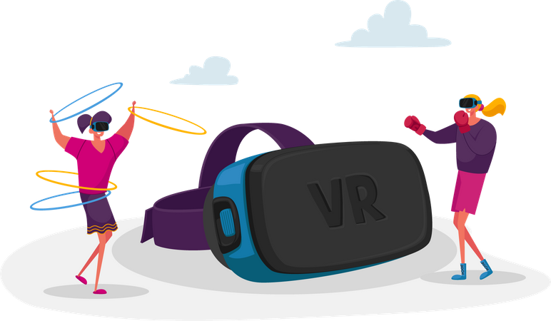 Girl doing gym activity using VR  Illustration