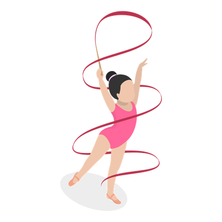 Girl doing Gymnastics using ribbon  Illustration