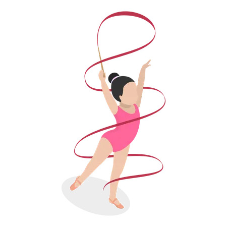 Girl doing Gymnastics using ribbon  Illustration