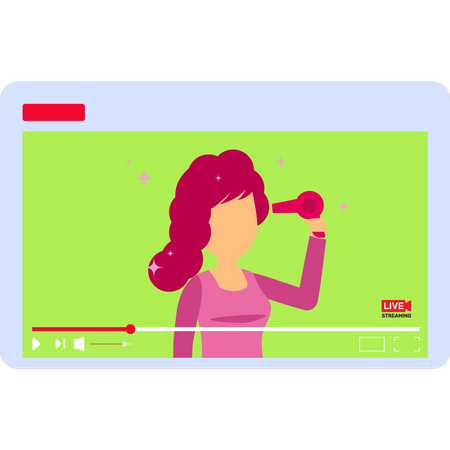 Girl doing hairstyle in live streaming  Illustration
