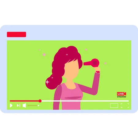 Girl doing hairstyle in live streaming  Illustration