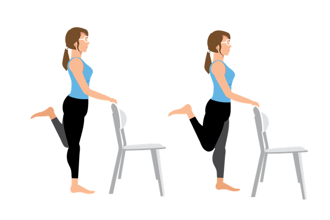 Girl doing Hamstring curls workout with chair  Illustration