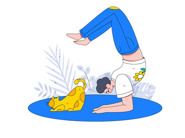 Girl doing hand stand at home  Illustration