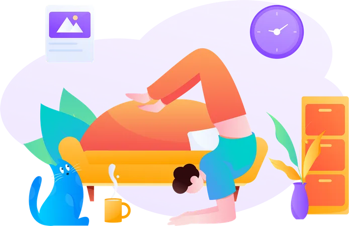 Girl doing hand stand at home  Illustration