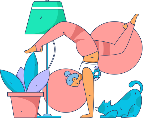 Girl doing hand stand at home  Illustration