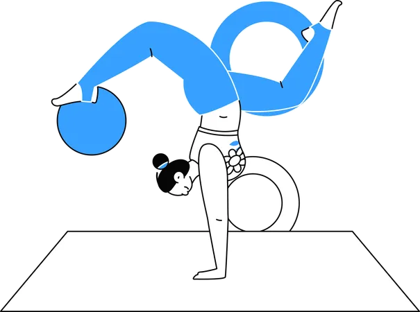 Girl doing hand stand at home  Illustration