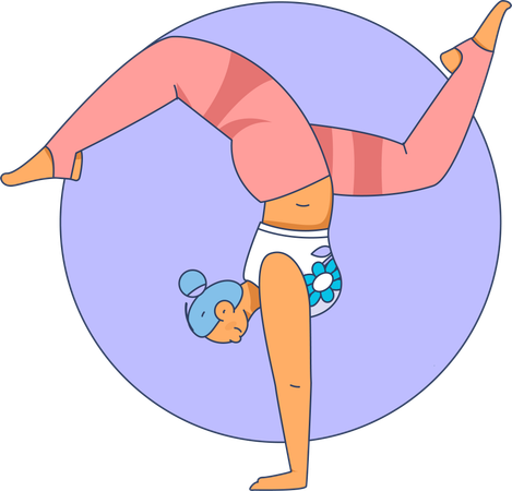 Girl doing hand stand at home  Illustration