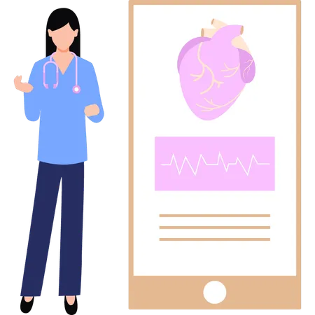 Girl Doing Heart Checkup Online Illustration