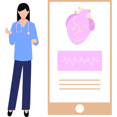 Girl doing heart checkup online  Illustration