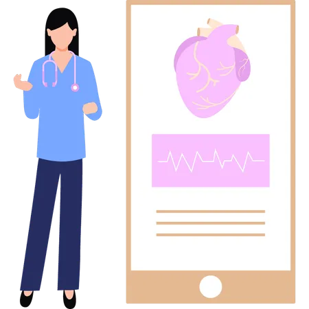 Girl doing heart checkup online  Illustration