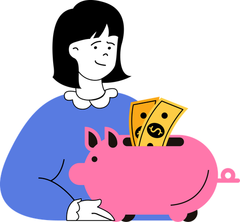 Girl doing holding piggy bank for money savings  Illustration