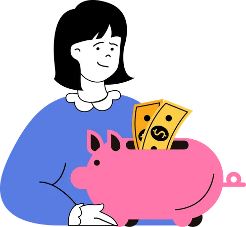 Girl doing holding piggy bank for money savings  Illustration