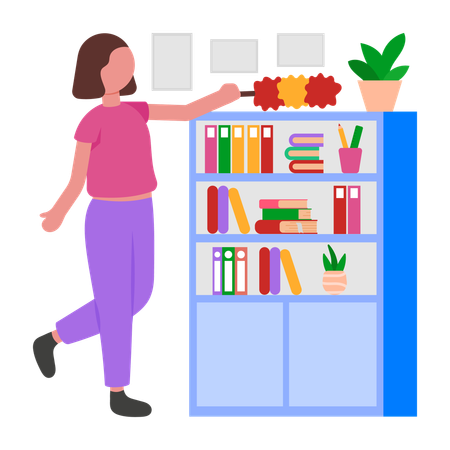 Girl doing home dusting  Illustration