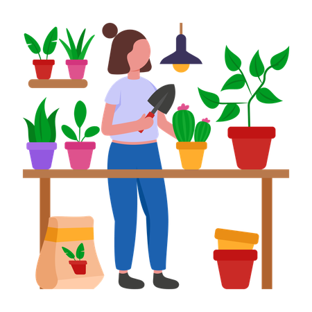 Girl doing home gardening  Illustration