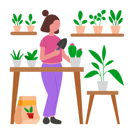 Girl doing home Gardening  Illustration