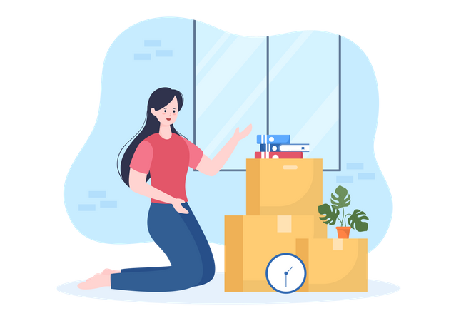 Girl doing Home Relocation  Illustration