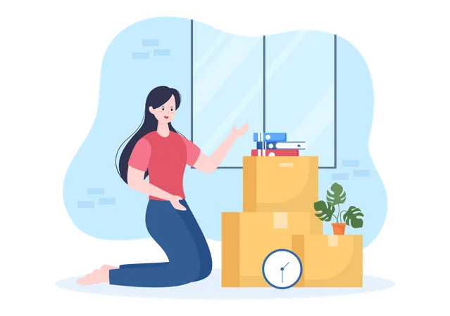 Girl doing Home Relocation  Illustration