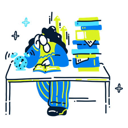 Girl doing homework Illustration