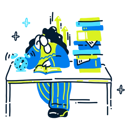Girl doing homework Illustration