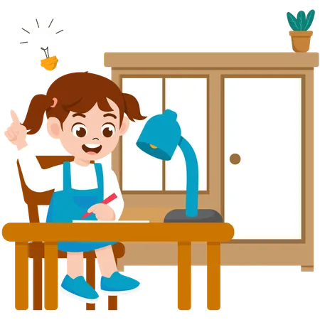 Girl doing Homework  Illustration