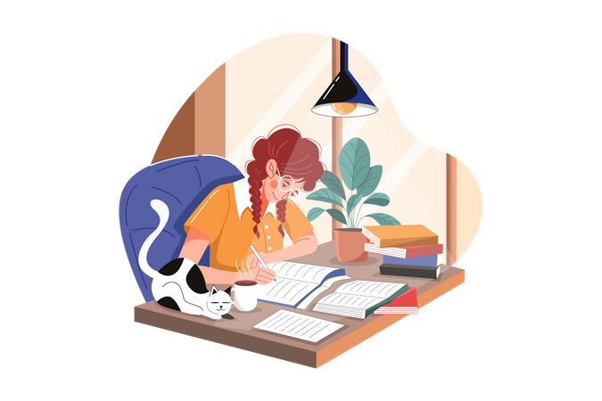 Girl doing homework  Illustration