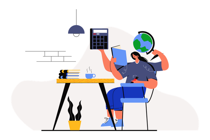 Girl doing homework  Illustration