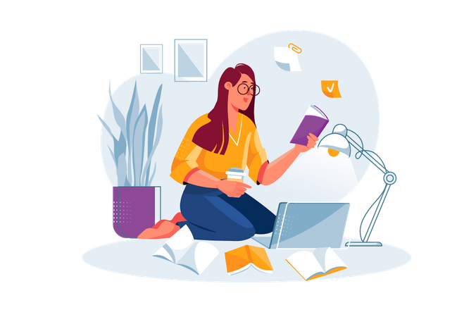 Girl doing homework  Illustration