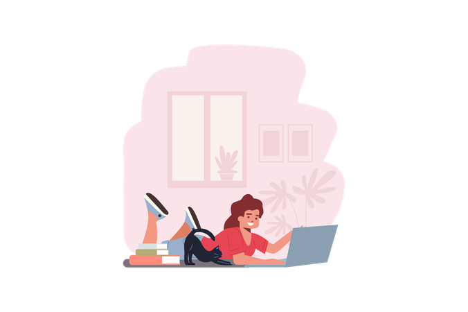 Girl Doing homework school  Illustration