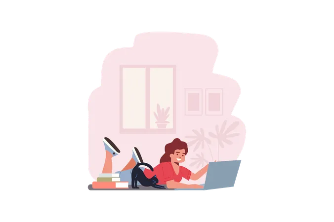 Girl Doing homework school  Illustration