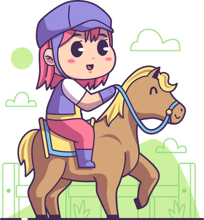 Girl doing horse riding Illustration